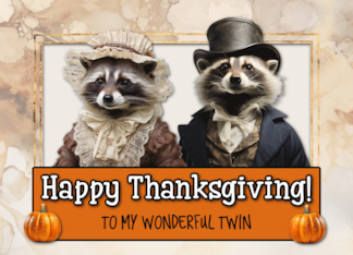 Twin Thanksgiving Pilgrim Raccoon Couple