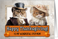 Step Mom Thanksgiving Pilgrim Exotic Shorthair Cat couple card