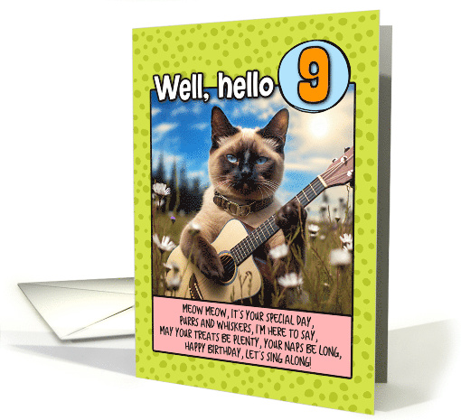 9 Years Old Happy Birthday Siamese Cat Playing Guitar card (1789540)