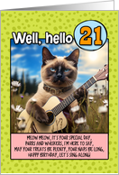 21 Years Old Happy Birthday Siamese Cat Playing Guitar card