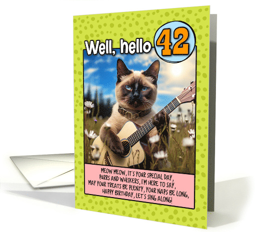 42 Years Old Happy Birthday Siamese Cat Playing Guitar card (1790000)