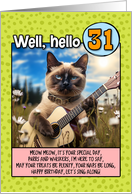 31 Years Old Happy Birthday Siamese Cat Playing Guitar card
