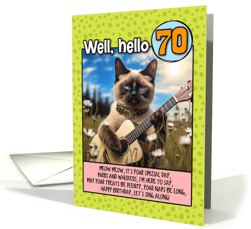 70 Years Old Happy Birthday Siamese Cat Playing Guitar card (1791026)