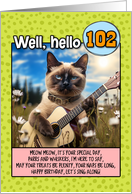 102 Years Old Happy Birthday Siamese Cat Playing Guitar card