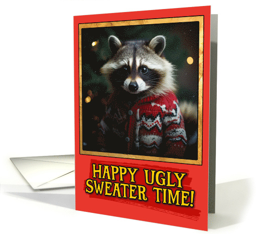 Raccoon Ugly Sweater Christmas card (1791938)