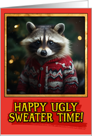 Raccoon Ugly Sweater Christmas card