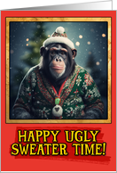 Chimpanzee Ugly Sweater Christmas card