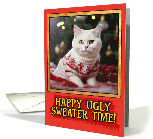 White Cat Ugly Sweater Christmas card (1792292)