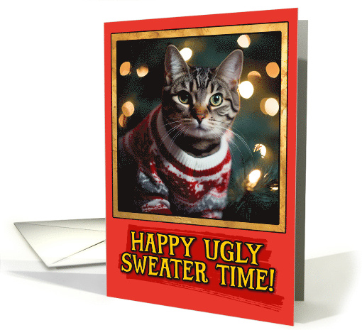 Tabby Cat Ugly Sweater Christmas card (1792298)