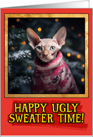 Sphynx Cat Ugly Sweater Christmas card