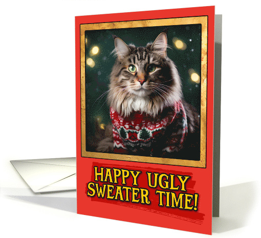 Norwegian Forrest Cat Ugly Sweater Christmas card (1792312)
