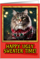Norwegian Forrest Cat Ugly Sweater Christmas card