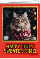 Maine Coon Cat Ugly Sweater Christmas card