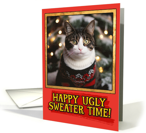 Bi Color Cat Ugly Sweater Christmas card (1792322)