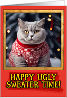 British Shorthair Cat Ugly Sweater Christmas card