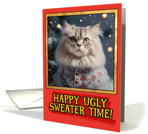 Angora Cat Ugly Sweater Christmas card (1792340)