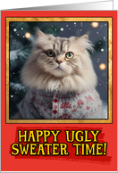Angora Cat Ugly Sweater Christmas card