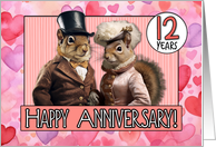 12 Years Wedding Anniversary Squirrel Bride and Groom card