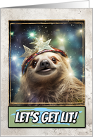 Sloth Let’s get Lit Christmas card