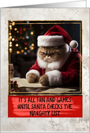Santa Kitty Naughty List Humorous Christmas card