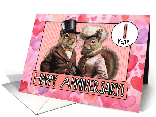 1 Year Wedding Anniversary Squirrel Bride and Groom card (1795076)