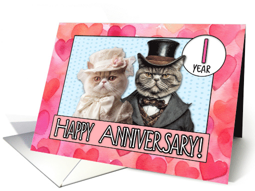 1 Year Wedding Anniversary Cat Bride and Groom card (1795176)