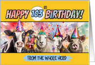 103 Years Old Happy Birthday Herd card