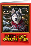 Siberian Husky Ugly Sweater Christmas card