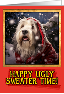 Old English Sheepdog Ugly Sweater Christmas card