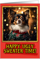 Papillon Ugly Sweater Christmas card