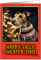 Fox Terrier Ugly Sweater Christmas card