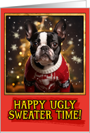 Boston Terrier Ugly Sweater Christmas card