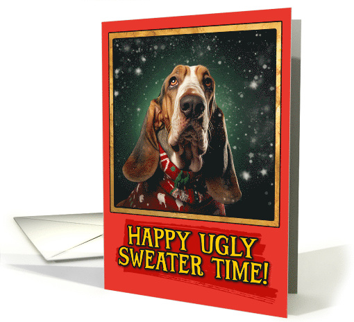 Basset Hound Ugly Sweater Christmas card (1799006)
