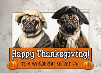 Secret Pal Thanksgiving Pilgrim Pug couple
