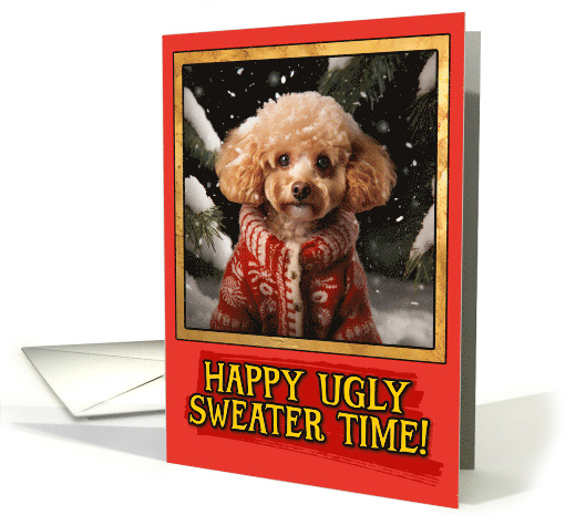 Apricot Poodle Ugly Sweater Christmas card (1802270)
