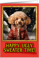 Apricot Poodle Ugly Sweater Christmas card