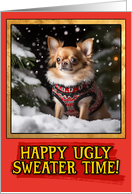 Longhaired Chihuahua Ugly Sweater Christmas card