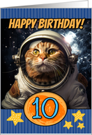 10 Years Old Happy Birthday Space Cat card