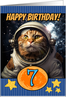 7 Years Old Happy Birthday Space Cat card