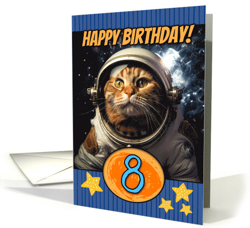 8 Years Old Happy Birthday Space Cat card (1803706)