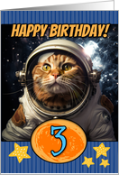 3 Years Old Happy Birthday Space Cat card