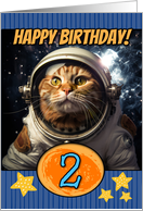 2 Years Old Happy Birthday Space Cat card
