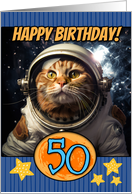 50 Years Old Happy Birthday Space Cat card