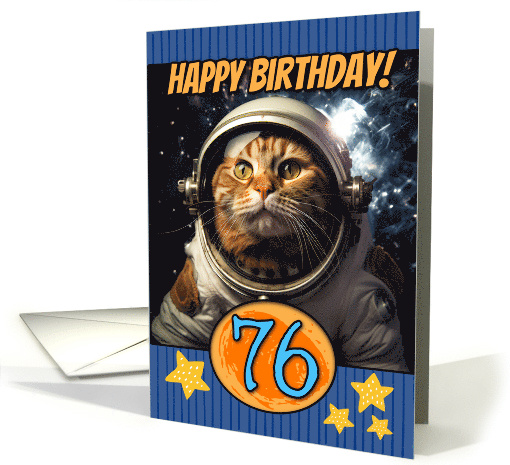 76 Years Old Happy Birthday Space Cat card (1804088)