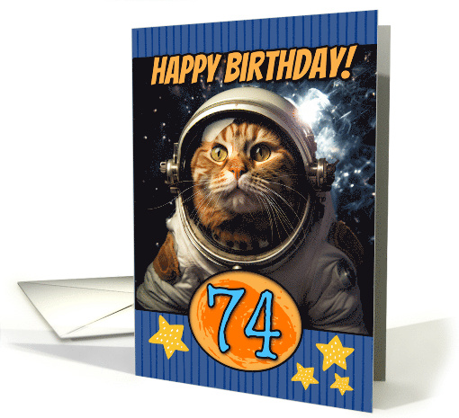 74 Years Old Happy Birthday Space Cat card (1804092)
