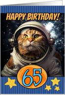 65 Years Old Happy Birthday Space Cat card