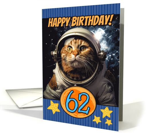 62 Years Old Happy Birthday Space Cat card (1804116)