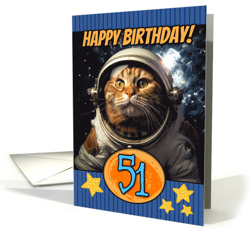 51 Years Old Happy Birthday Space Cat card (1804138)