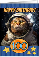 100 Years Old Happy Birthday Space Cat card