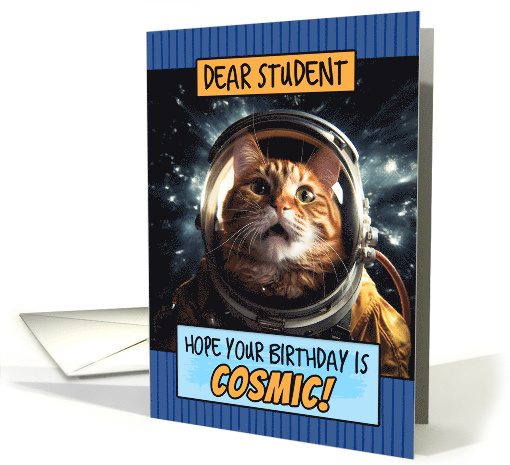 Student Happy Birthday Cosmic Space Cat card (1806540)